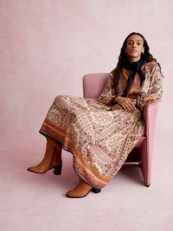 Ines Floral Print Midi Dress Natural